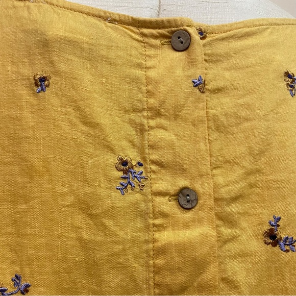 Cynthia Rowley Yellow 100% Linen Floral Print Top Size Large - Picture 6 of 9